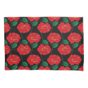 Red Rose on Black Pillowcase