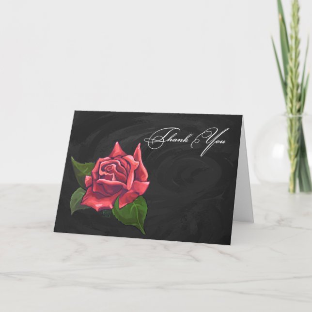 Red Rose on Black Thank You Card (Front)