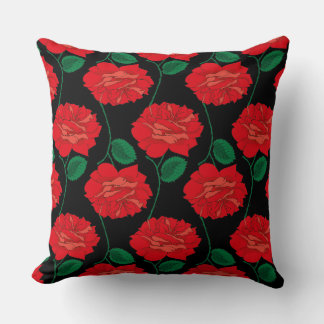 Red Rose on Black Throw Pillow