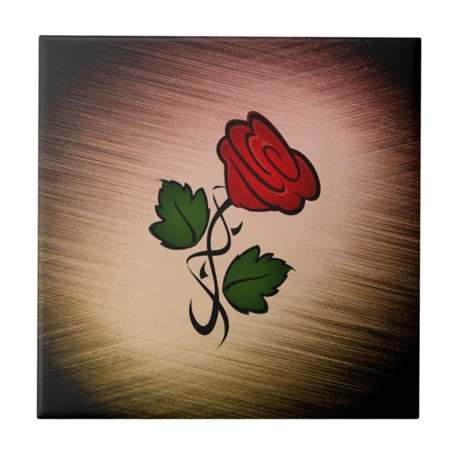Red Rose on Black Tile (Front)