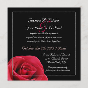 Red Rose on black wedding invitation