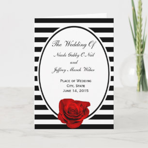 Red Rose on Black & White Stripes Wedding Program