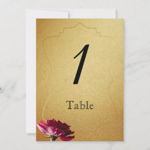 Red Rose on Gold Wedding Table Number