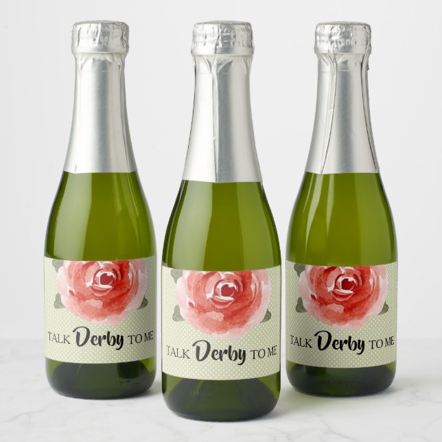 Red Rose on Lime Derby Mini Sparkling Wine Labels (Bottles)