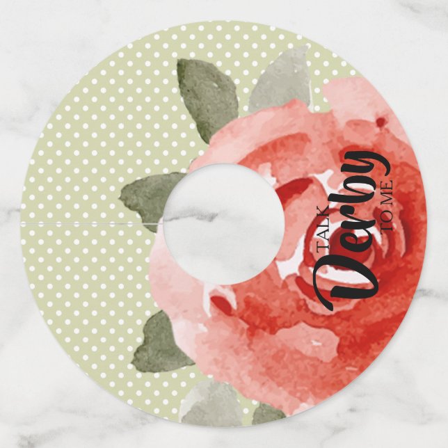 Red Rose on Lime Dots Wine Glass Tag (Front)