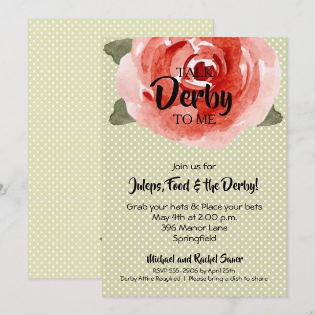 Red Rose on Lime KY Derby Party Invitations (Front/Back)