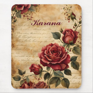 Red Rose on Old Parchment Mouse Pad