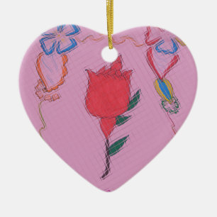 Red Rose on Pink: Floral Border Art Print/Graphic Ceramic Ornament