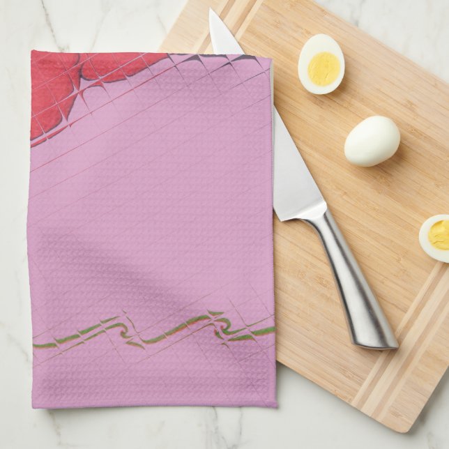 Red Rose on Pink: Floral Border Art Print/Graphic Kitchen Towel (Quarter Fold)