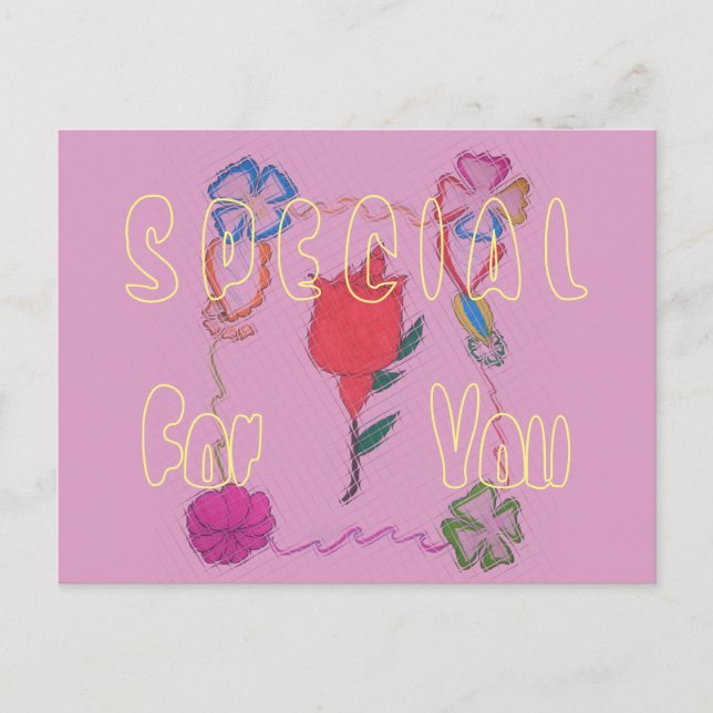 Red Rose on Pink: Floral Border Art Print/Graphic Postcard (Front)