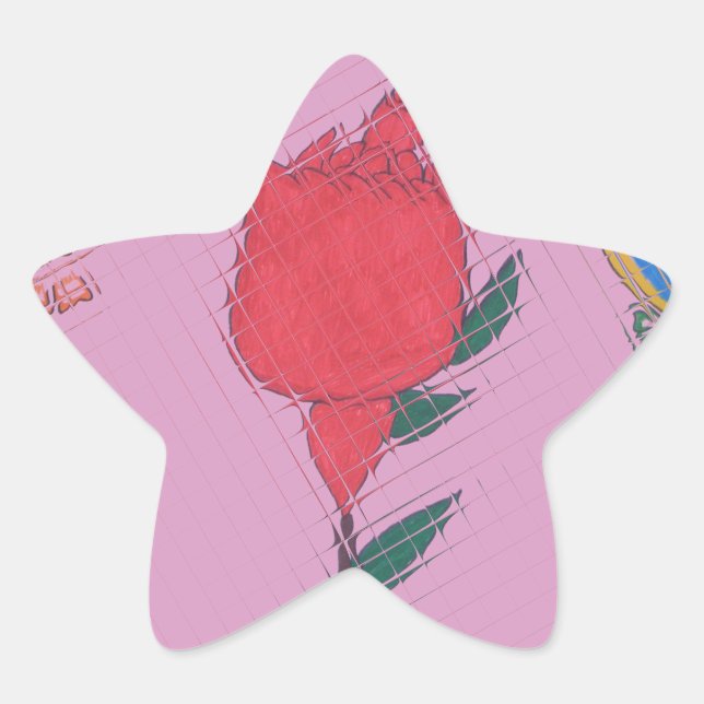Red Rose on Pink: Floral Border Art Print/Graphic Star Sticker (Front)
