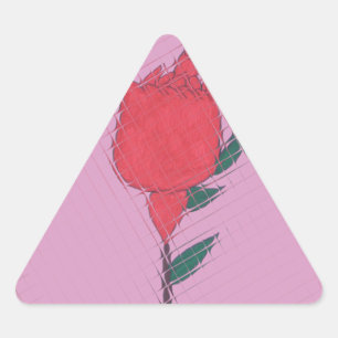 Red Rose on Pink: Floral Border Art Print/Graphic Triangle Sticker