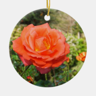 Red Rose ornament, customize Ceramic Ornament