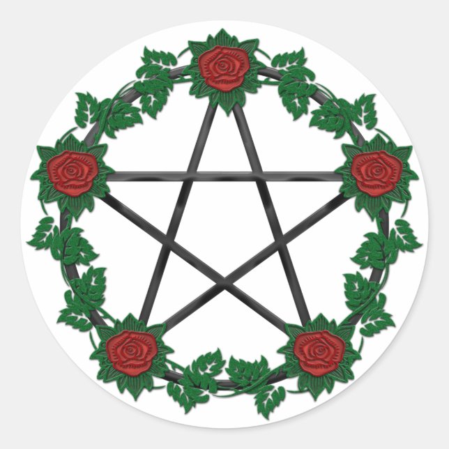 Red Rose Pagan Black Pentagram Pentacle Sticker (Front)