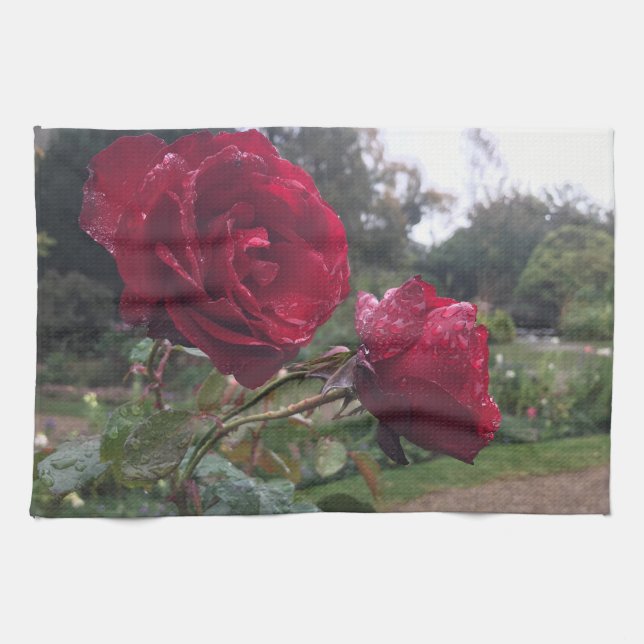 Red Rose Pair Kitchen Towel (Horizontal)