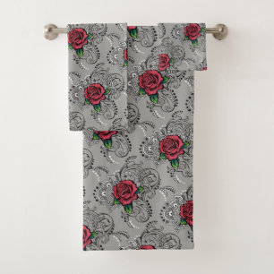 Red Rose Paisley Bath Towel Set