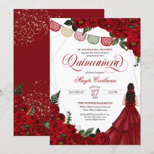 Red Rose & Papel Picado Quinceañera 15th Birthday Invitation