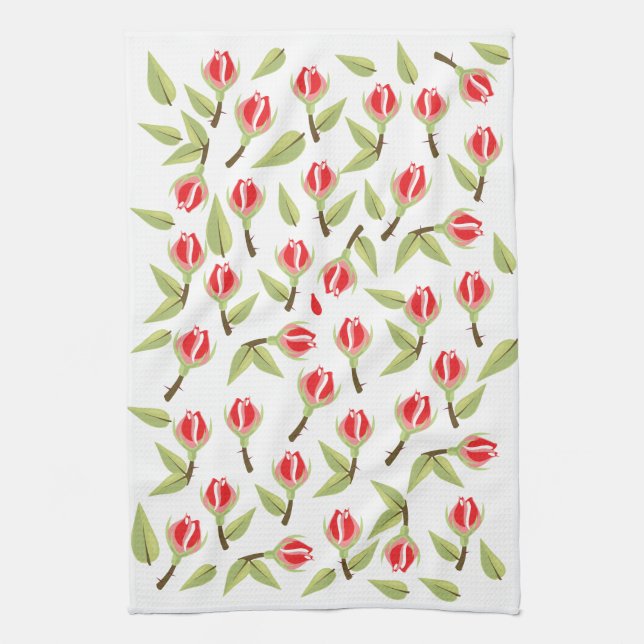 Red Rose Pattern Kitchen Towel (Vertical)