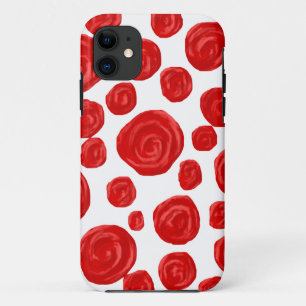 Red Rose Pattern on White. iPhone 11 Case