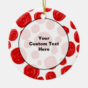 Red Rose Pattern on White. Ceramic Ornament
