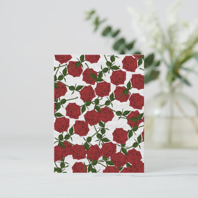 Red Rose Pattern Postcard (Standing Front)