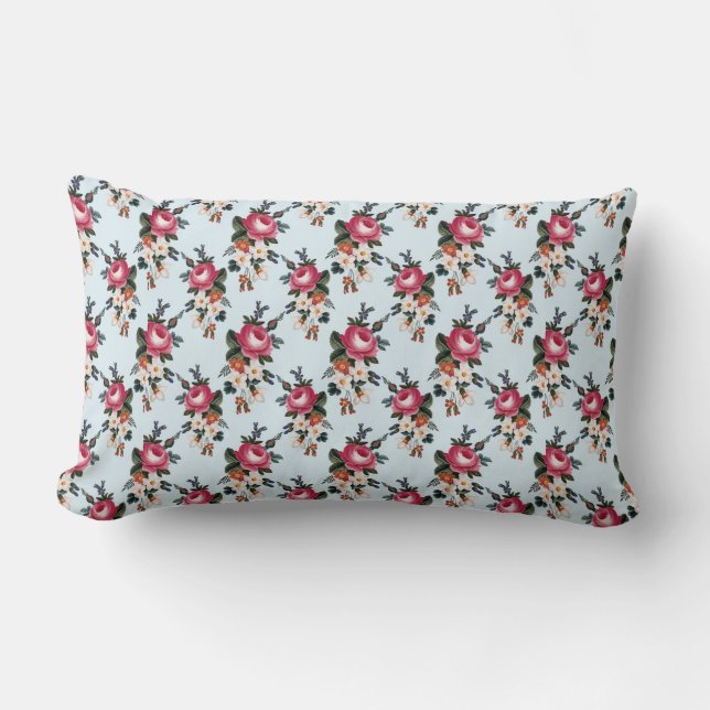 Red Rose Pattern Vintage Country Lumbar Pillow (Front)
