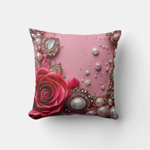 🌹 Red Rose Pearl Floral Design For Home Decor 🌹 Throw Pillow
