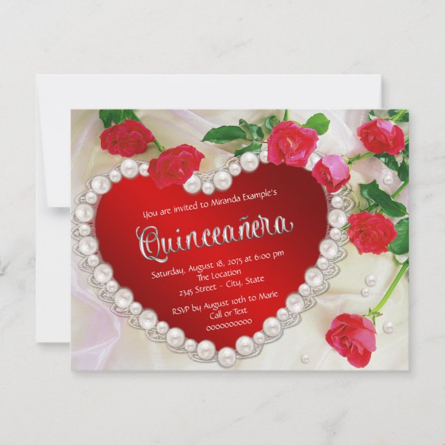 Red Rose Pearl Quinceañera Invitation (Front)