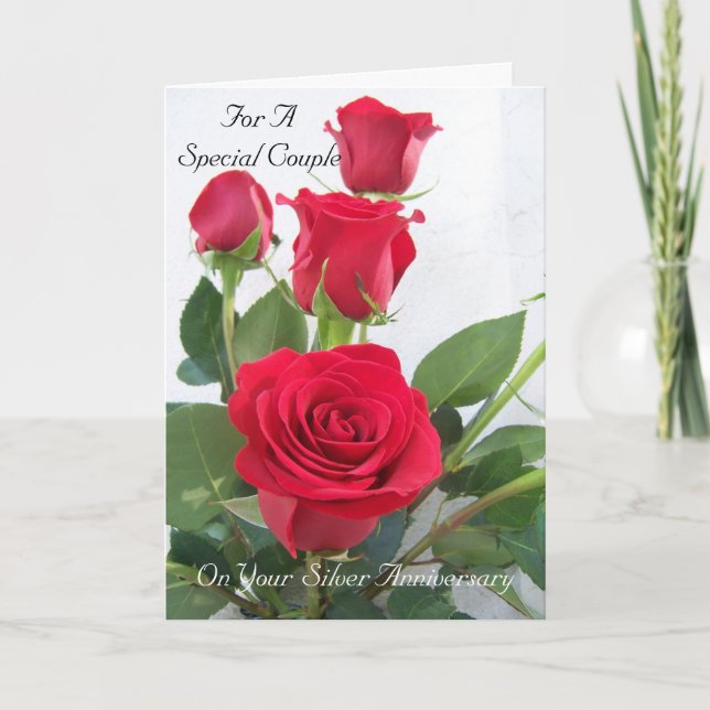 Red Rose Personalised 25th Wedding Anniversary Card (Front)