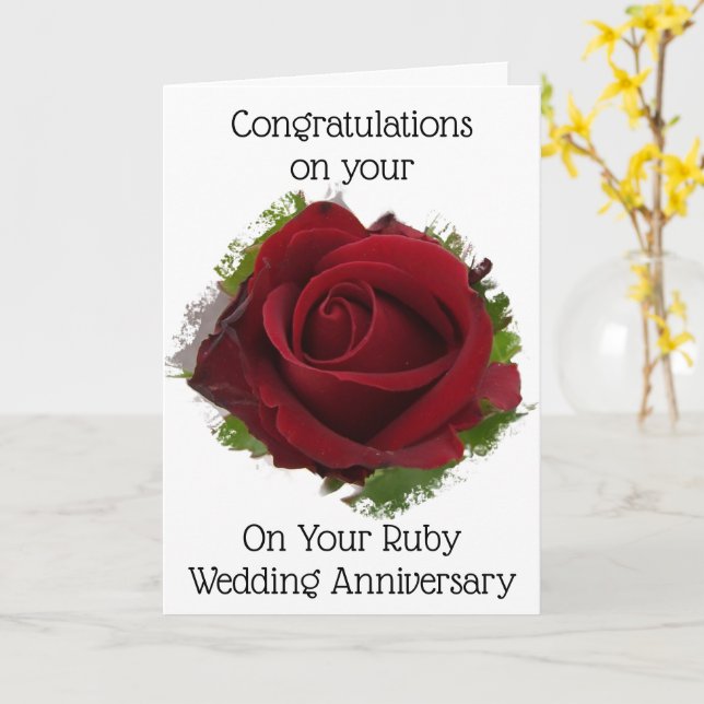 Red Rose Personalised 40th Wedding Anniversary Card (Yellow Flower)