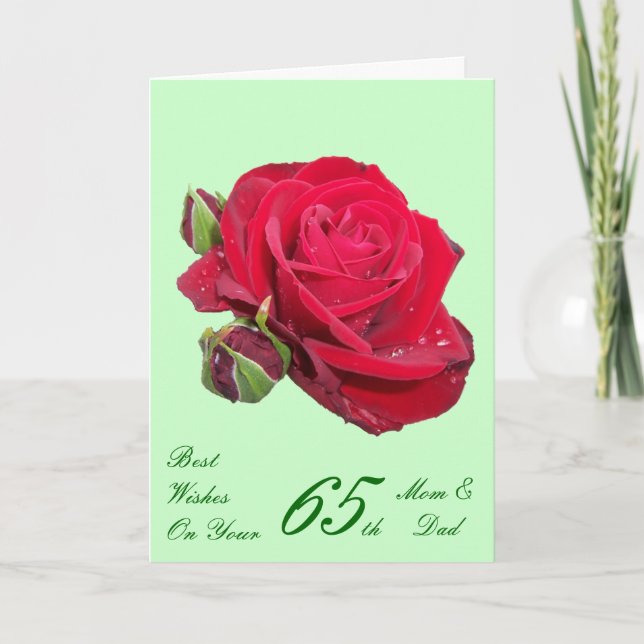 Red Rose Personalised 65th Wedding Anniversary Card (Front)