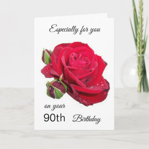 Red Rose Personalised 90th Birthday Card