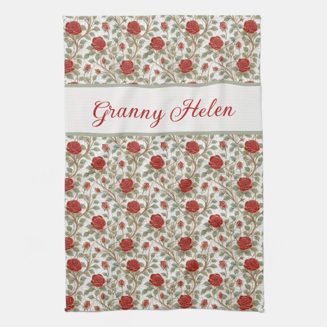  Red Rose Personalized Kitchen Towel (Vertical)