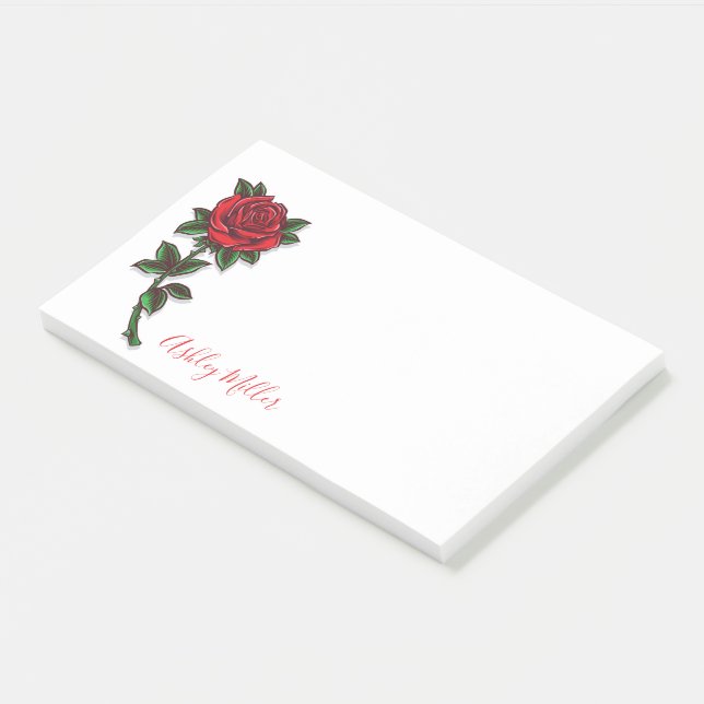 Red Rose Personalized Post-it Notes (Angled)