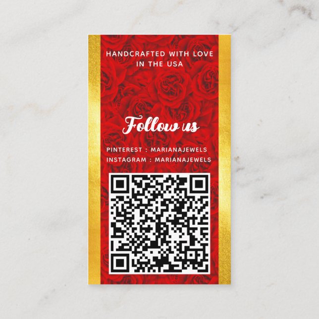 Red Rose Personalized QR Code Earring Display Card (Back)