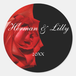 Red Rose Personalized Round Wedding Sticker