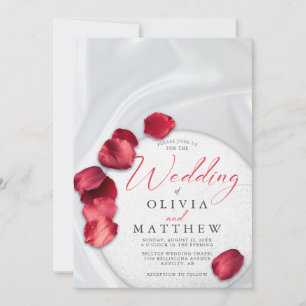 Red Rose Petals and Satin Invitation