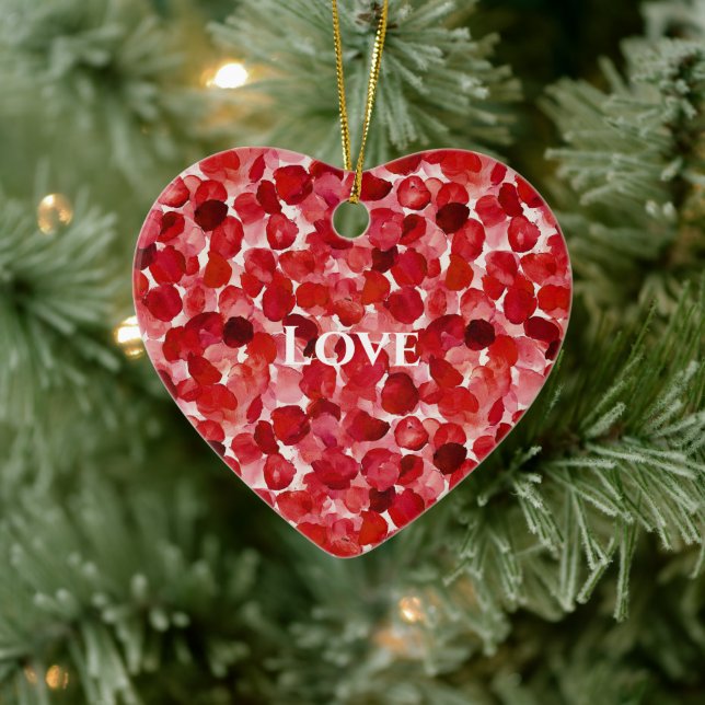 Red Rose Petals Floral Ceramic Ornament (Tree)