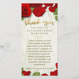 Red Rose Petals Golden Thank You Sympathy Family Card