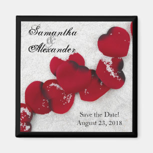 Red Rose Petals in Snow, Winter Wedding Magnet