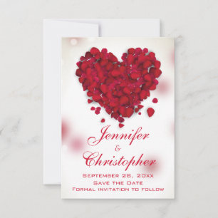 Red Rose Petals Love Heart Save the Date