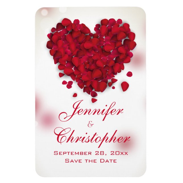 Red Rose Petals Love Heart Save the Date Magnet (Vertical)