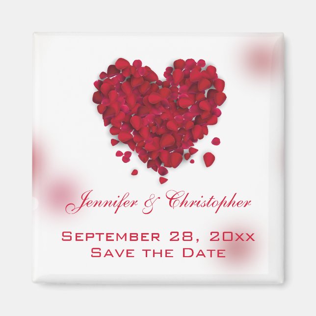 Red Rose Petals Love Heart Save the Date Magnet (Front)
