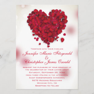 Red Rose Petals Love Heart Wedding Invitation