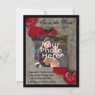 Red Rose Petals on Sand Beach Wedding Save The Date