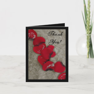 Red Rose Petals on Sand Beach Wedding Thank You Card