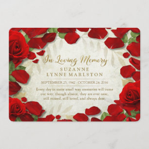 Red Rose Petals Remembrance Sympathy Thank You Card