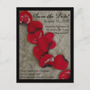 Red Rose Petals Sand Beach Wedding Save the Date Announcement Postcard