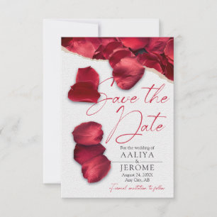Red Rose Petals Save the Wedding Date Invitation