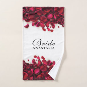 Red Rose Petals Wedding Bride Hand Towel